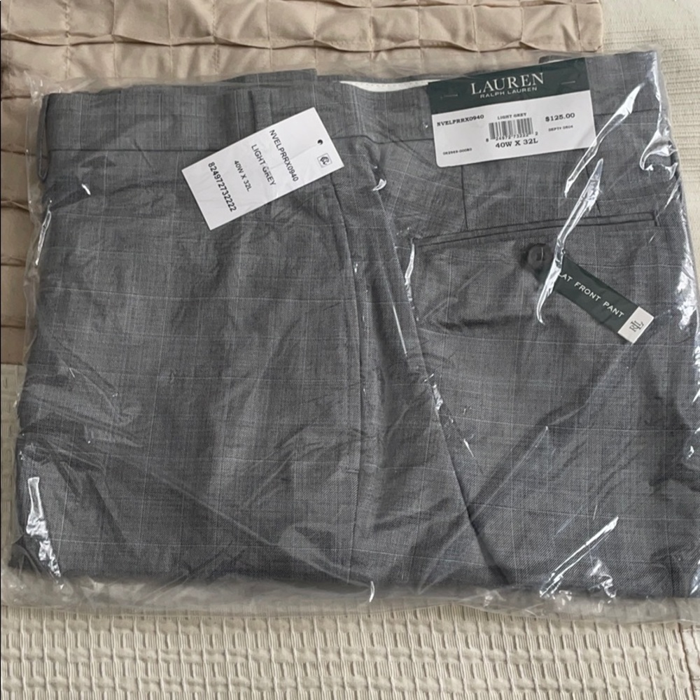 Ralph Lauren Grey Windowpane Dress Pants 40x32 NWT